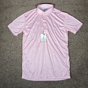 Collars & Co Mens Pink Gingham Button Down Dress Collar Polo Shirt Medium